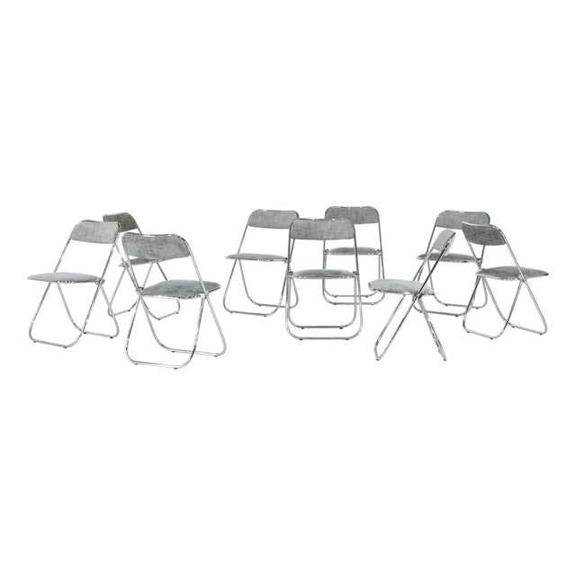 Chrome Folding Chairs with Fabric Seats, 1970s, Set of 9 For Sale