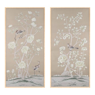 "Donnington" Chinoiserie Diptych Paintings on Silk - a Pair For Sale