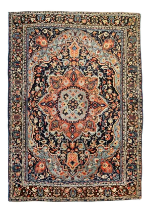 1930s Persian Beige Light Blue Navy Blue Farahan Sarouk Small Rug