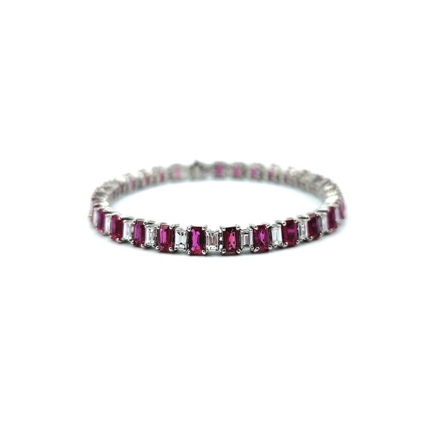 Red 13.54 Ct Natural Ruby & Diamond Tennis Bracelet For Sale - Image 8 of 8