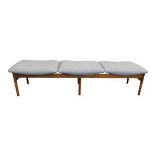 Vintage MCM Scandinavian Teak 3-Seater Upholstered Bench For Sale