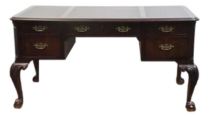 Hekman Furniture Solid Mahogany Traditional Chippendale Style 58" Writing Desk W. Tooled Leather Top