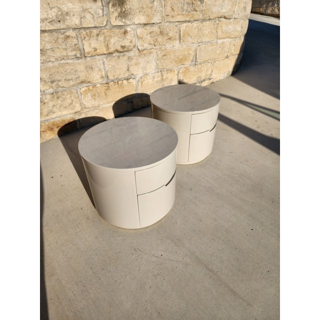 Pair of Round Side Tables With Drawers For Sale - Image 10 of 10