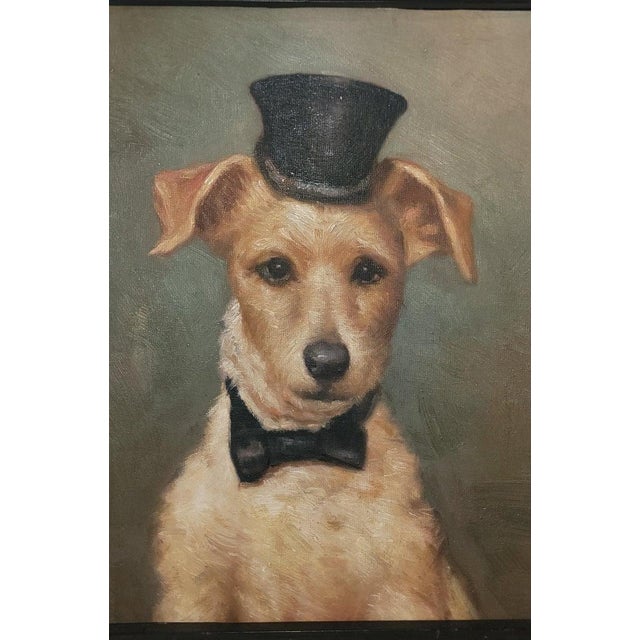 1940s Top Hat Terrier Oil Painting For Sale - Image 4 of 5