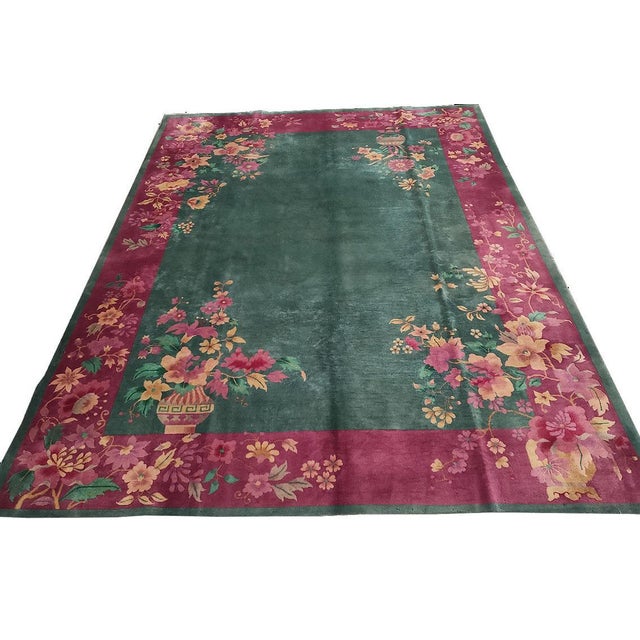 1920s Chinese Art Deco Carpet ( 8'9" x 11'3" - 266 x 343 ) 1920s Knotted Antique Rectangle Chinese - Art Deco Wool Room...
