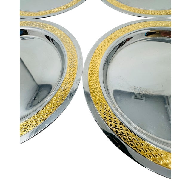 Metal Rarest Paul Wirths Toledo Gold Coasters Set 6, 24k Gold Relief Mirror Stainless Steel, Museum Quality Solingen Germany MCM Barware Survivor For Sale - Image 7 of 12