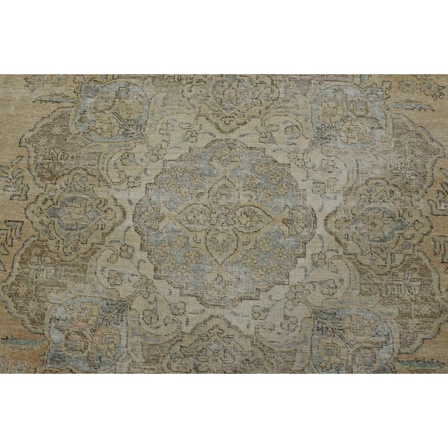 Beige Tabriz Rug 9’10” X 12’9” Beige Wool Vintage Distressed Hand-Knotted Carpet For Sale - Image 8 of 15