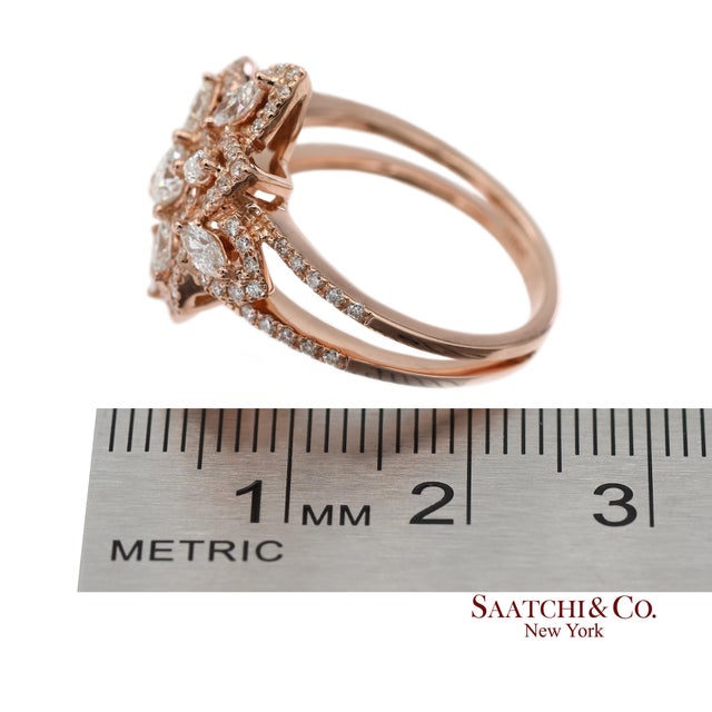 18k 750 Solid Rose Gold Floral Natural Diamond Ring, Size 7 For Sale - Image 12 of 13