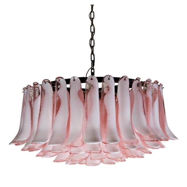 Murano Pink Petal Chandeliers, 1990s, Set of 2 For Sale