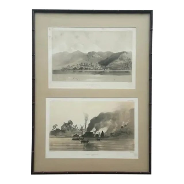 Vintage Boho Framed Lithograph of Landscapes For Sale
