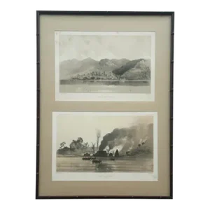 Vintage Boho Framed Lithograph of Landscapes