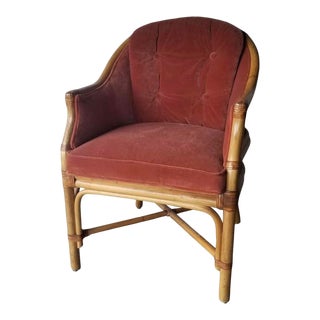 Mid Century Faux Bamboo Barrel Back Armchair or Club Chair For Sale