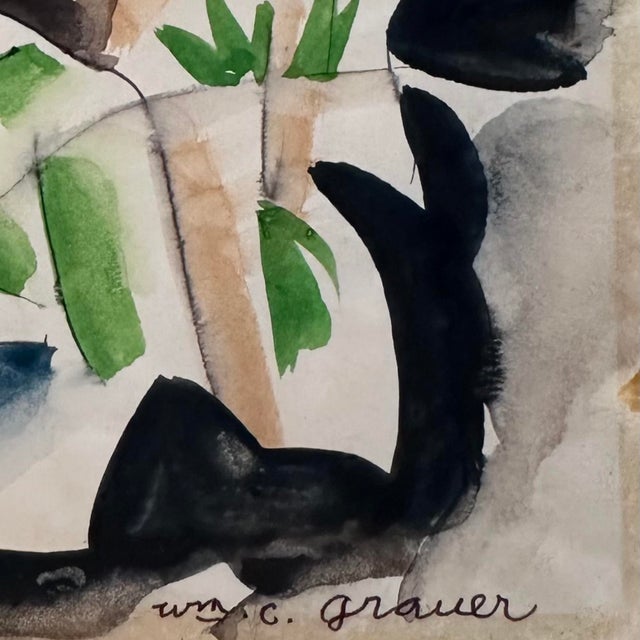 William C. Grauer (1895-1985) Untitled (Cacti and Mexicans) ink and watercolor on paper, signed in lower right, 1940s....