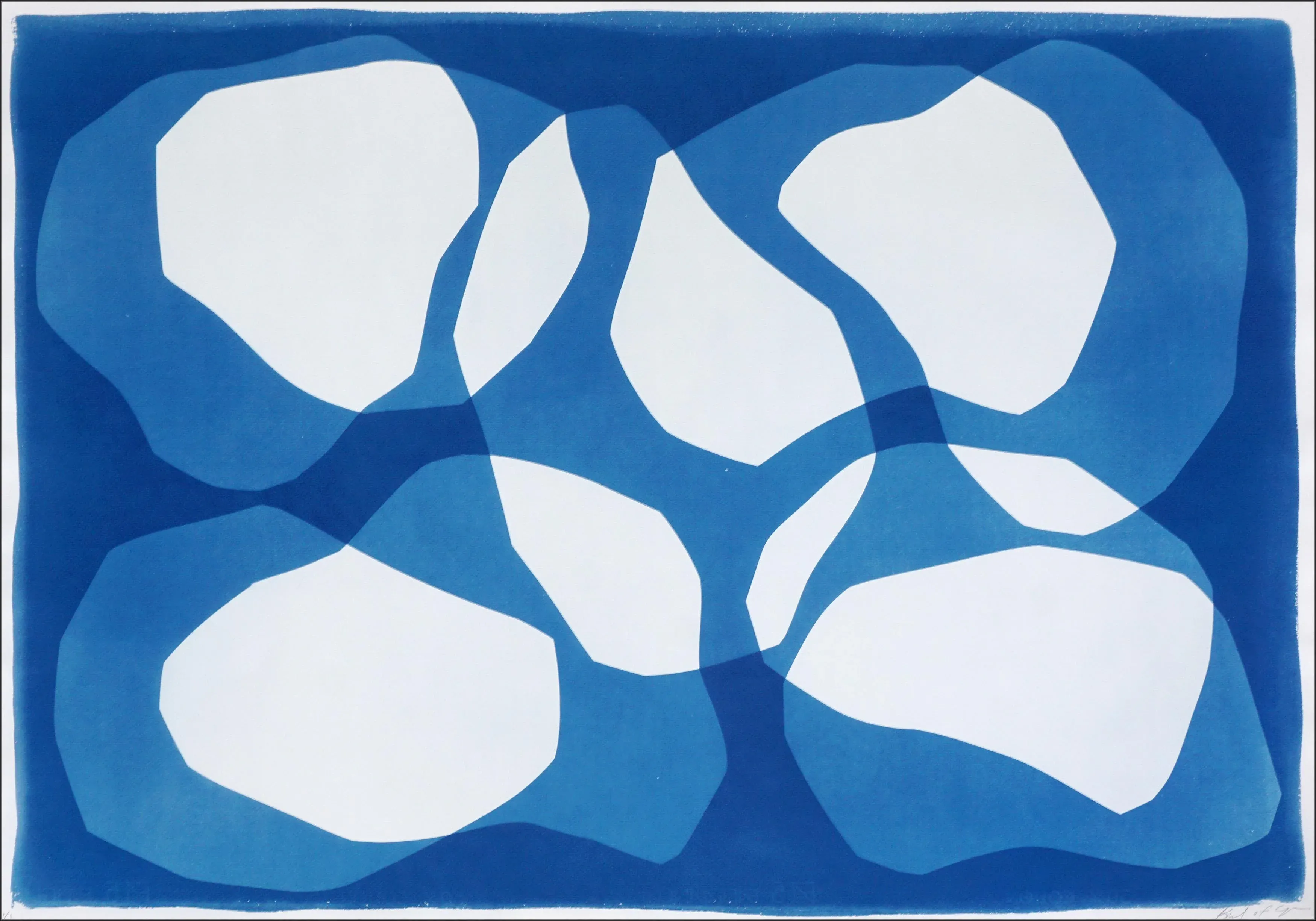 絵画 CYANS SHAPE 2025, Deep Quarry, Horizontal Artwork, Unique Monotype Cyanotype