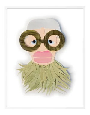 Iris with Tortoise Shell Glasses by Melvin G in White Framed Paper, Small Art Print