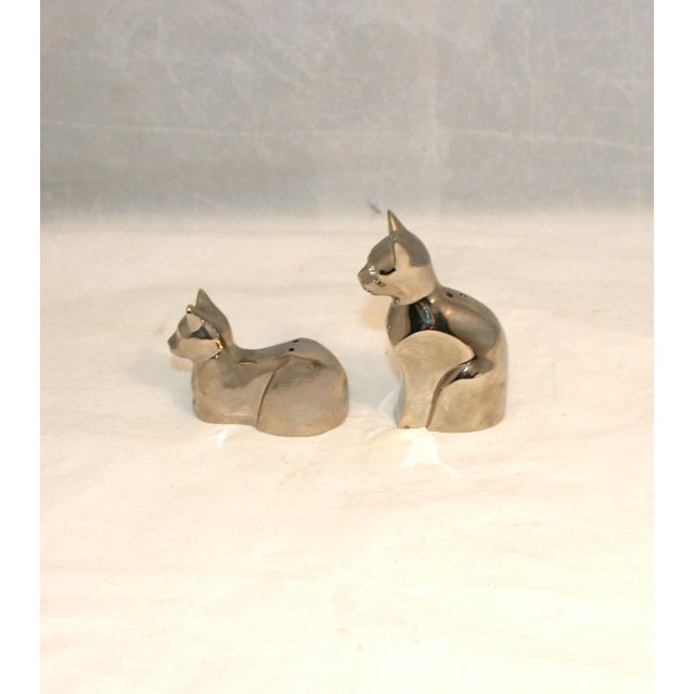 Mid-Century Modern 1960s Mid Century Sleek Silver Plate Jeweled Sitting Siamese Cat Salt & Pepper Shakers For Sale - Image 3 of 12