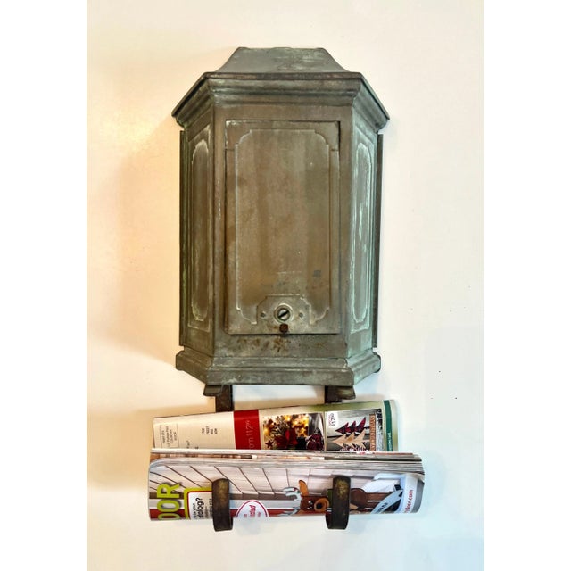 Mid 20th Century Patinated Wall Mount Metal Mail and Paper Box with Door For Sale - Image 5 of 7