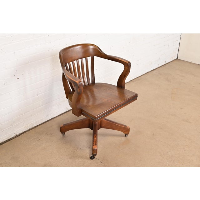 Boling Chair Company Antique Arts & Crafts Solid Walnut Executive Swivel Desk Chair by Boling Chair Company, Circa 1940s For Sale - Image 4 of 12