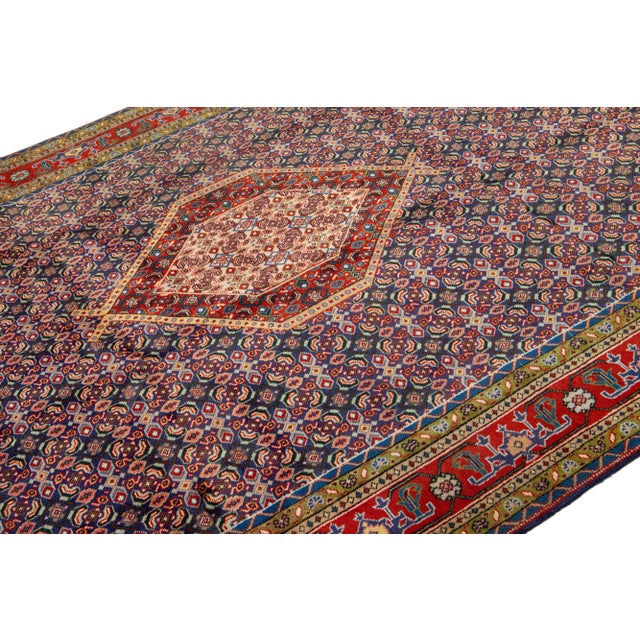 1930s Blue Vintage Tabriz Wool Rug Handmade With Allover Pattern For Sale In New York - Image 6 of 8