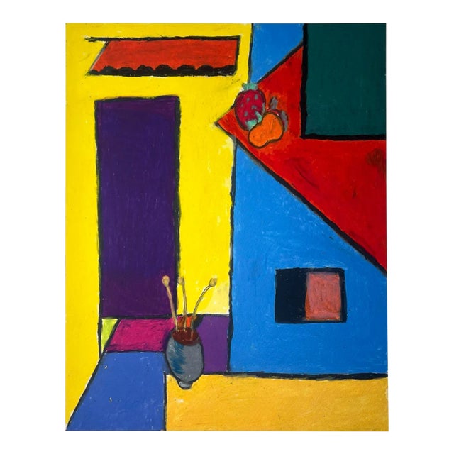Colorful Abstract Geometric Painting Lithograph For Sale