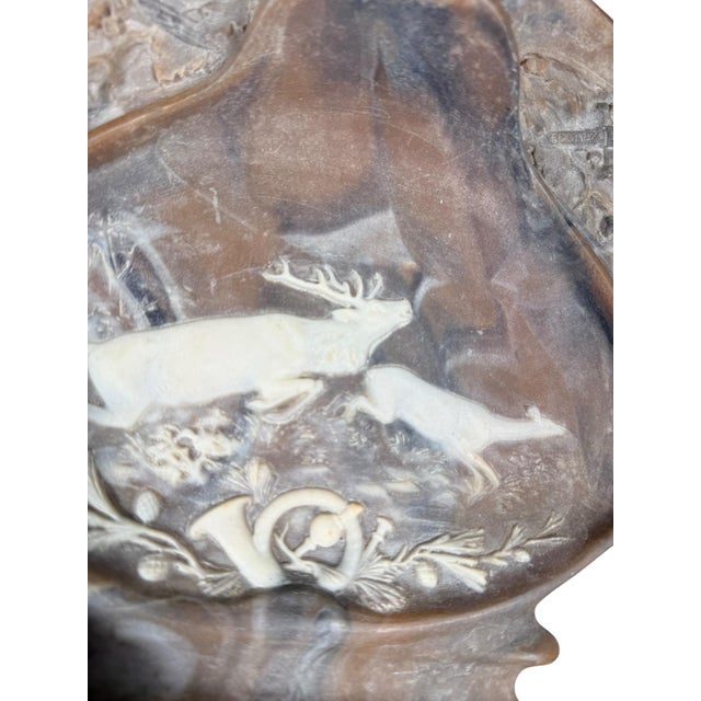 Gray Vintage Incolay Stone Desk Organizer - Deer Hunting Scene - Rustic Forest For Sale - Image 8 of 11