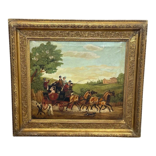 British 19th Century Oil Painting Royal Mail Carriage With Horses After James Pollard For Sale