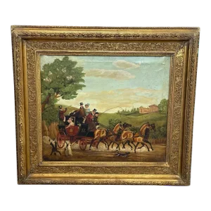 British 19th Century Oil Painting Royal Mail Carriage With Horses After James Pollard