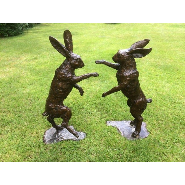 Life-Size Bronze Boxing Hares from E&S Crown Foundry, Set of 2 For Sale - Image 4 of 12