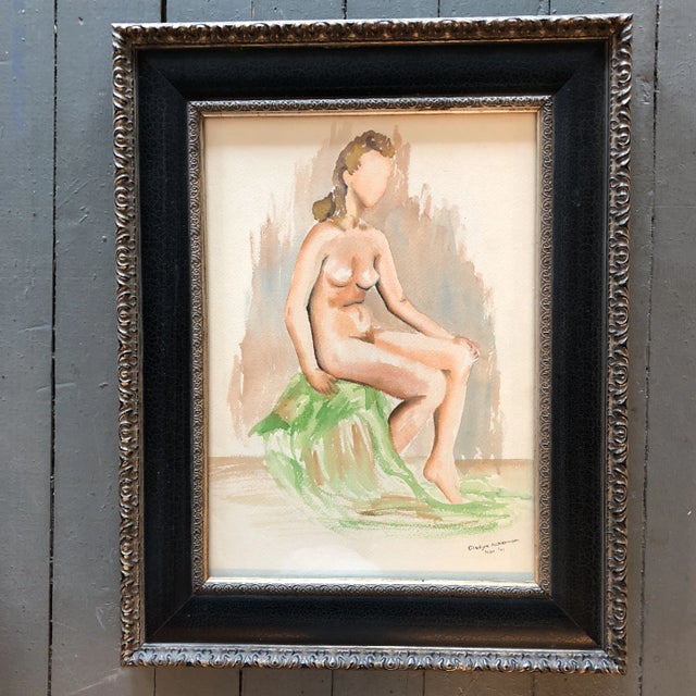 Paper 1940’s Modernist Female Nude Original Watercolor For Sale - Image 7 of 7