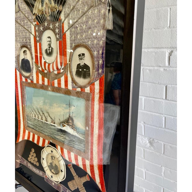 Japonisme Japanese Antique Textile Panel of American Historical Great White Fleet For Sale - Image 3 of 13