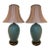 Vintage Crackle Celadon Porcelain Lamps With Brass Base & Silk Shades – A Pair For Sale