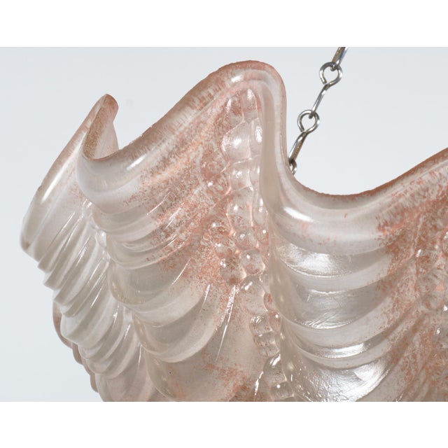 Art Deco Chrome & Glass Odeon Pendant Lamp with Shell Shades, 1930s For Sale - Image 3 of 5
