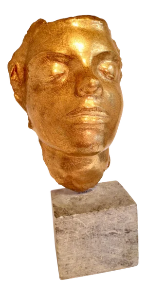 1930s Vintage Irma Rothstein Gold Cracklure Glaze Face Sculpture