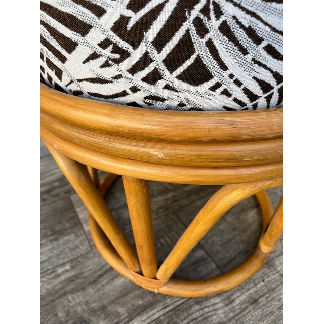 A Pair Bohemian Coastal Style Rattan Footstools/ Ottomans. Circa 1980s For Sale In Miami - Image 6 of 12