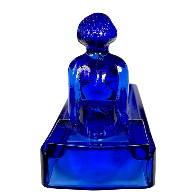 Vintage Art Deco Nude Woman in a Pool Cobalt Blue Glass Soap, Jewelry, or Trinket Dish After Lalique Henrich Hoffmann For Sale In Jacksonville, FL - Image 6 of 9