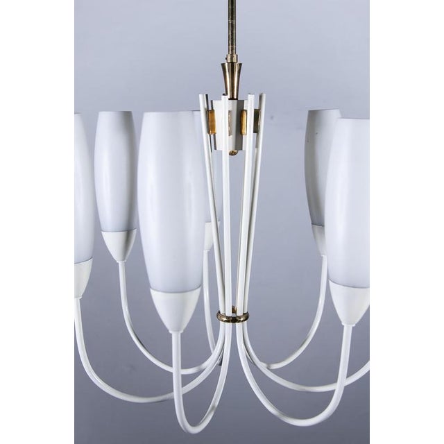Mid-Century Modern Chandelier with 6 Opaline Glass Shades, 1950 For Sale - Image 4 of 10