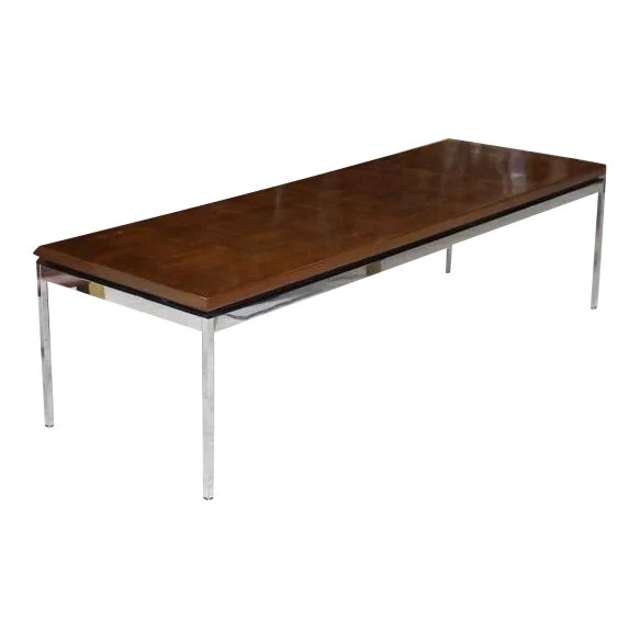 Very nice Mid-Century Modern steel and parquet top coffee table.