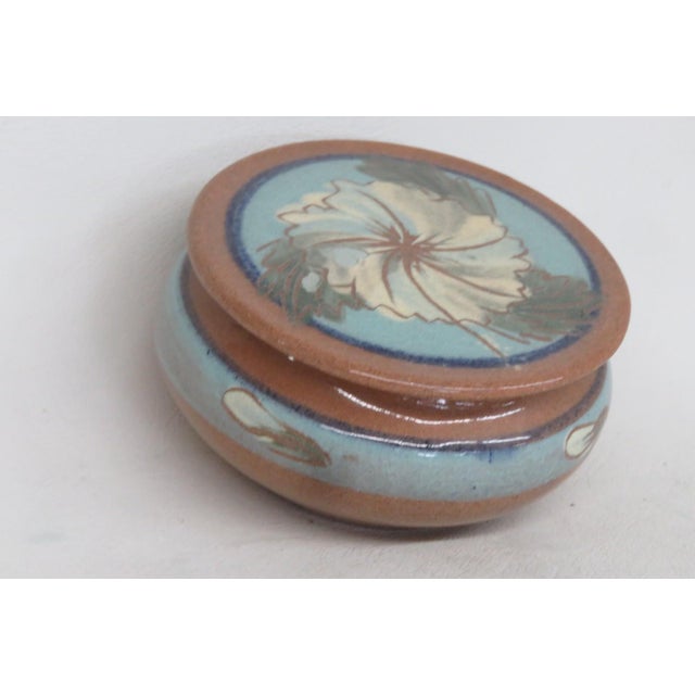 1970s Pride Craft Barbados Floral Hand Painted Pottery Lidded Jar Trinket Box 4722b For Sale - Image 5 of 14
