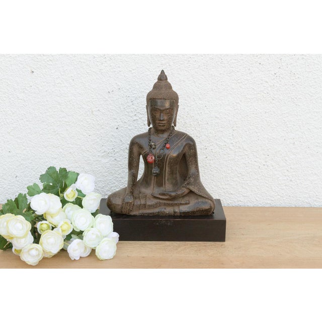 Black Antique Bronze Seated Buddha, Earth Witness Mudra For Sale - Image 8 of 8