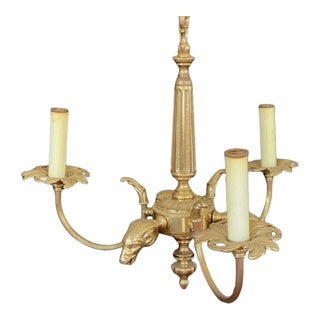 1950s Brass 3 Rams Head Arm Light Fixture Chandelier For Sale