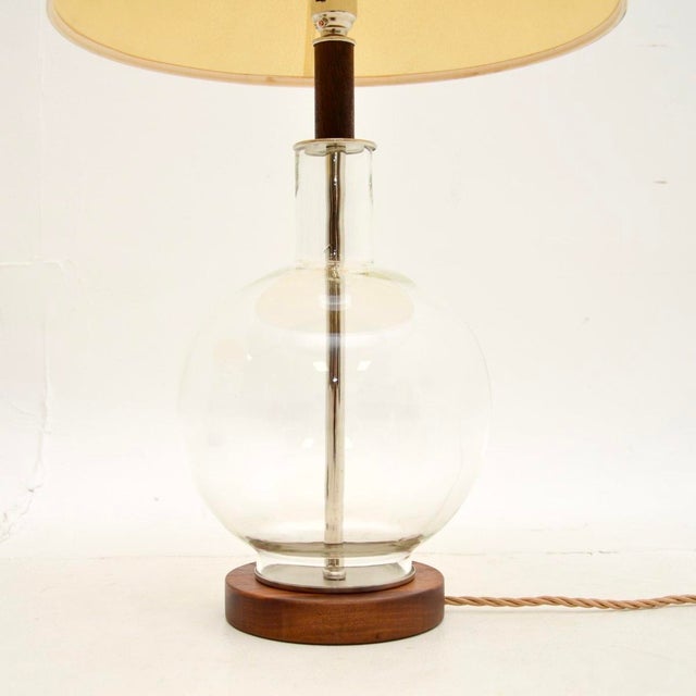 Vintage Italian Walnut and Glass Table Lamps, 1970, Set of 2 For Sale - Image 9 of 10