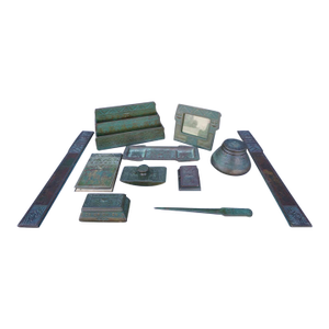 Tiffany Studios Bronze Native American Motif Desk Set, Complete 10 Pieces 1902-1919