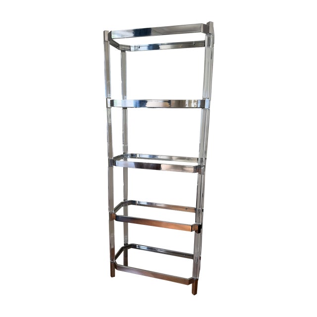 1960s Lucite and Stainless Steel 5 Shelf Etagere Attributed to Charles Hollis Jones For Sale