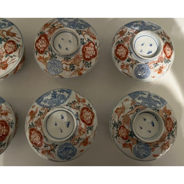 Mid 19th Century Antique Colored-Imari Rice/Soup Bowls With Lids - Rare Collection of Set of 12 For Sale - Image 5 of 18
