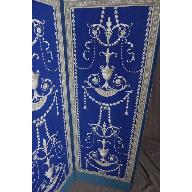 Paper Grisaille Screen with Blue Background For Sale - Image 7 of 11