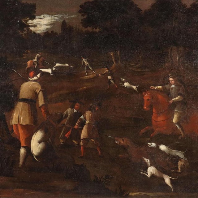 Hunting Scene, 1700s, Oil on Canvas, Framed For Sale - Image 3 of 12