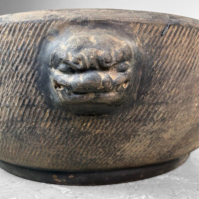 This magnificent, large round earthenware bowl is a rare antique piece from Japan. Dimensions: height 21 cm, diameter 55...