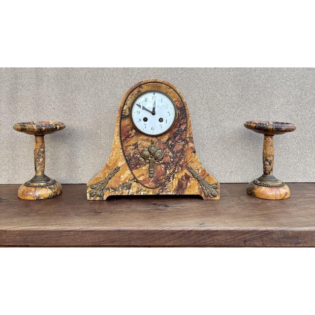 Art Deco Clock with Marble Trim, 1890s, Set of 3 For Sale - Image 3 of 18