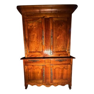 **Antique French Louis XV Period Tall Double Walnut Buffet** For Sale