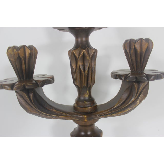 Brown 1970s Mid-Century Hand Carved Wood Candelabra Signed by Canadian Artist For Sale - Image 8 of 11